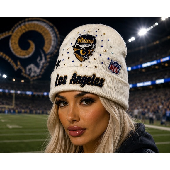 Los Angeles Rams Beanie‎ Beige design with Logo, Star & Rhinestones main image 7